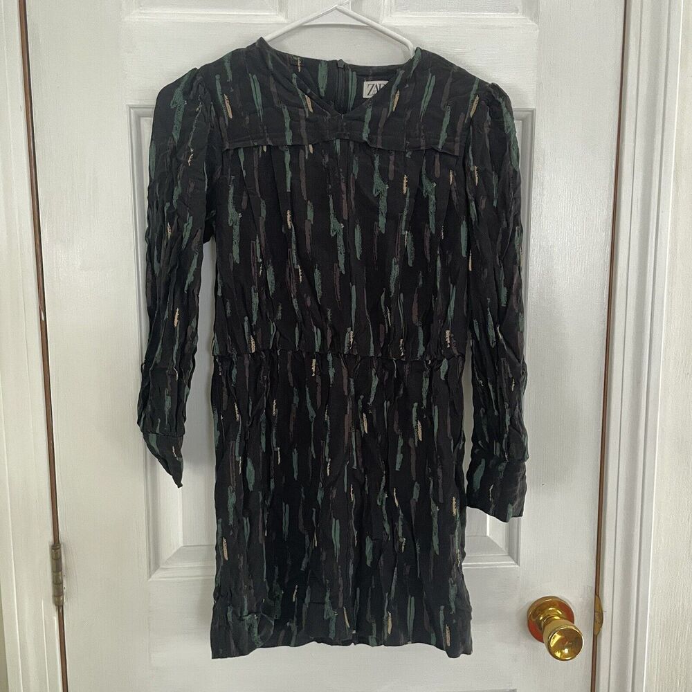 Zara The Gabriela Dress Abstract Printed Long Sleeve Short Mini Dress, Small